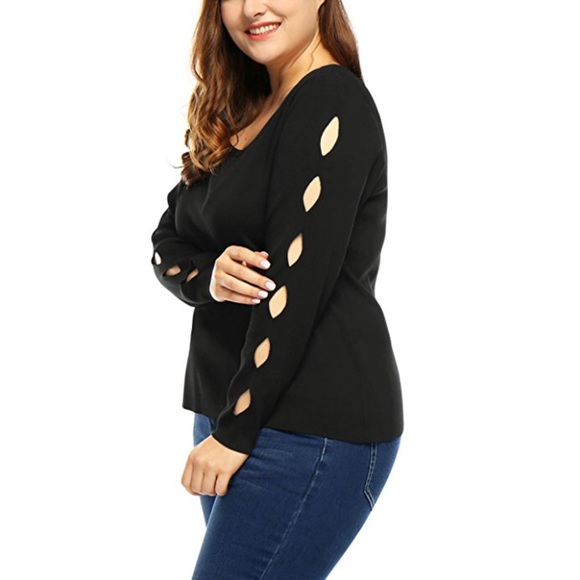 Plus Size Distressed Cut Out Holes Knit Sweater - Picture 2 of 3